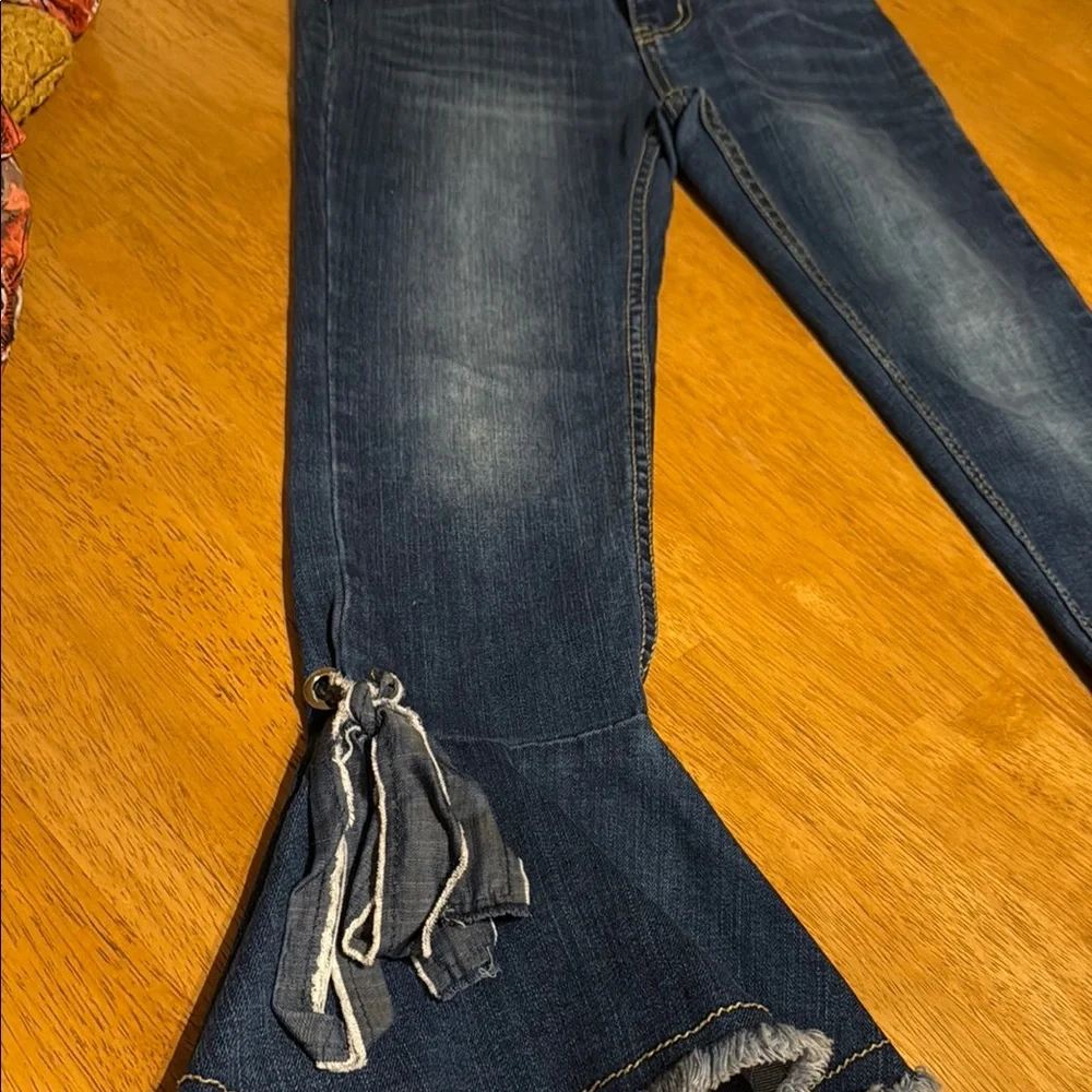 Gianni Bini Navy Flare Jeans with Bow Accents